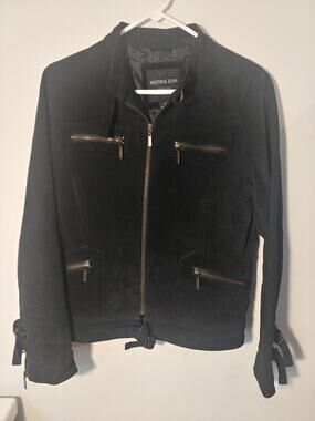 Neutral Zone Leather Suede Jacket Buckle Accents Black Fully Lined Medium